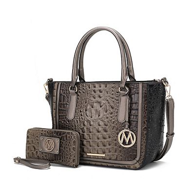 MKF Collection Bonnie Faux Crocodile-Embossed Satchel Handbag with Wallet by Mia K