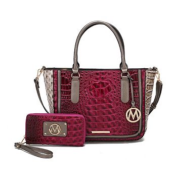 MKF Collection Bonnie Faux Crocodile-Embossed Satchel Handbag with Wallet by Mia K