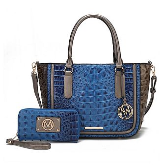 MKF Collection Bonnie Faux Crocodile-Embossed Satchel Handbag with Wallet by Mia K