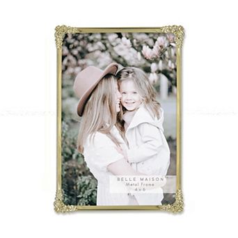 Belle Maison Gold Tone Floral Corner Metal Table Top Frame