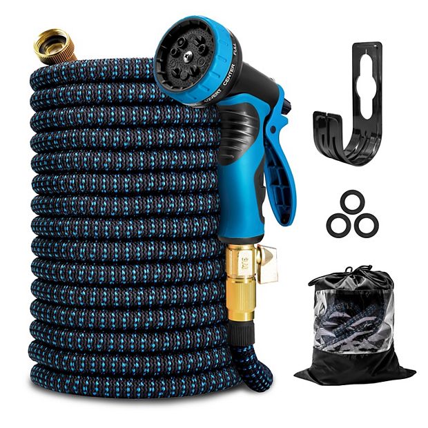 KOTTO 3/4 in. x 100 ft. Lightweight No-Kink Flexible, 10 Spray Nozzles, Expandable Garden Water Hose, Blue