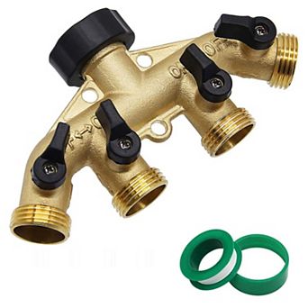 Twinkle Star 4 - Way Brass Garden Hose Splitter, 3/4" Connector