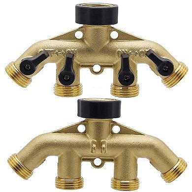 Twinkle Star 4 - Way Brass Garden Hose Splitter, 3/4" Connector