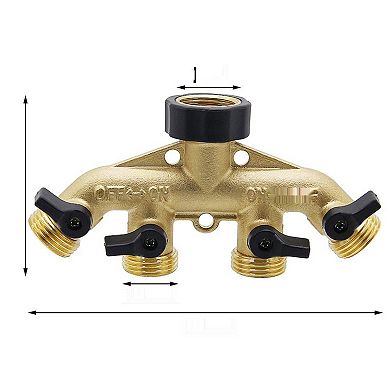 Twinkle Star 4 - Way Brass Garden Hose Splitter, 3/4" Connector