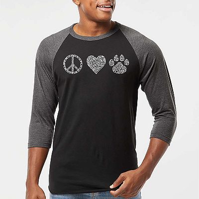 Peace Love Cats Men's Raglan Baseball Word Art T-shirt