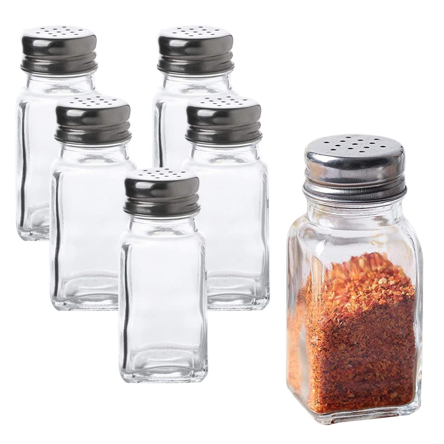 Juvale Salt and Pepper Shakers Set, Stainless Steel and Glass Dispenser (4oz)