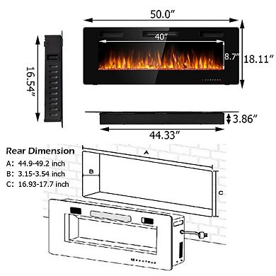 Ultra Thin Electric Fireplace with 2 Heat Settings