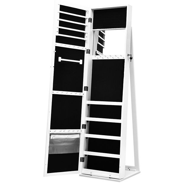 Mirrored Lockable Standing Jewelry Storage Organizer-White