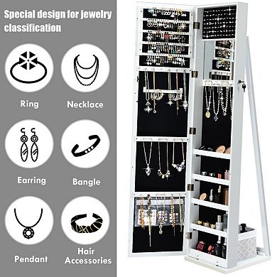 Standing Lockable Jewelry Storage Organizer with Full-Length Mirror-White