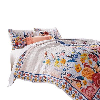 Tess Microfiber 2 Piece Twin Quilt Set, Peacock, Floral Print, Multicolor