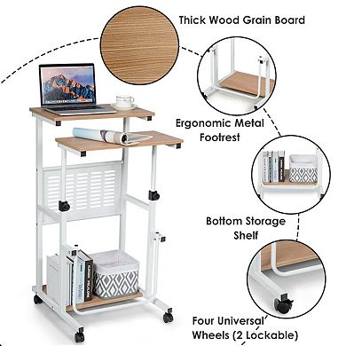 Height Adjustable Mobile Computer Stand-Up Desk with 2 Modes