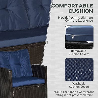 4 Pc Outdoor Patio Conversation Sectional Set W/ Sofa & Coffee Table, Blue
