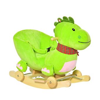 Qaba Baby Rocking horse Kids Interactive 2 in 1 Plush Ride On Toys Stroller Rocking Dinosaur with Wheels and Nursery Song