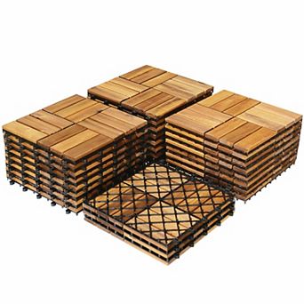 27 pc Snap Lock Deck Tiles Interlocking Wood Plastic Floor Tiles for Patio and Walkway Areas