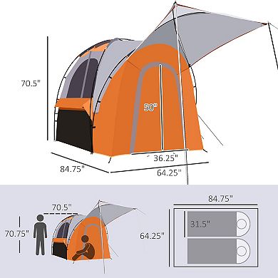 Outsunny Truck Bed Tent for 5'-5.5' Bed, 2-3 Persons with Awning, Orange