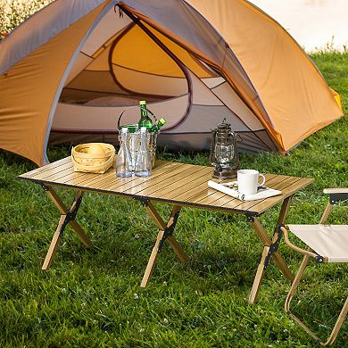 Outsunny 4ft Folding Aluminum Camping Table Portable Table with Carry Bag