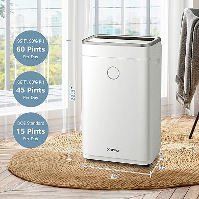 60-Pint Dehumidifier for Home and Basements 4000 Sq. Ft with 3-Color Digital Display-White