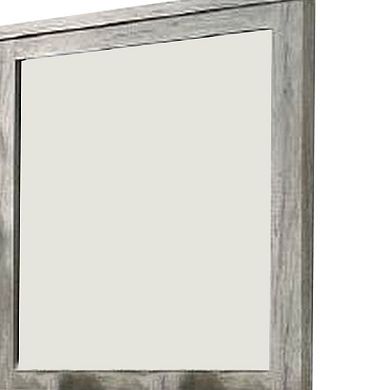 Wall Mirror with Rectangular Frame and Molded Details, Gray
