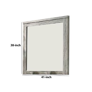 Wall Mirror with Rectangular Frame and Molded Details, Gray