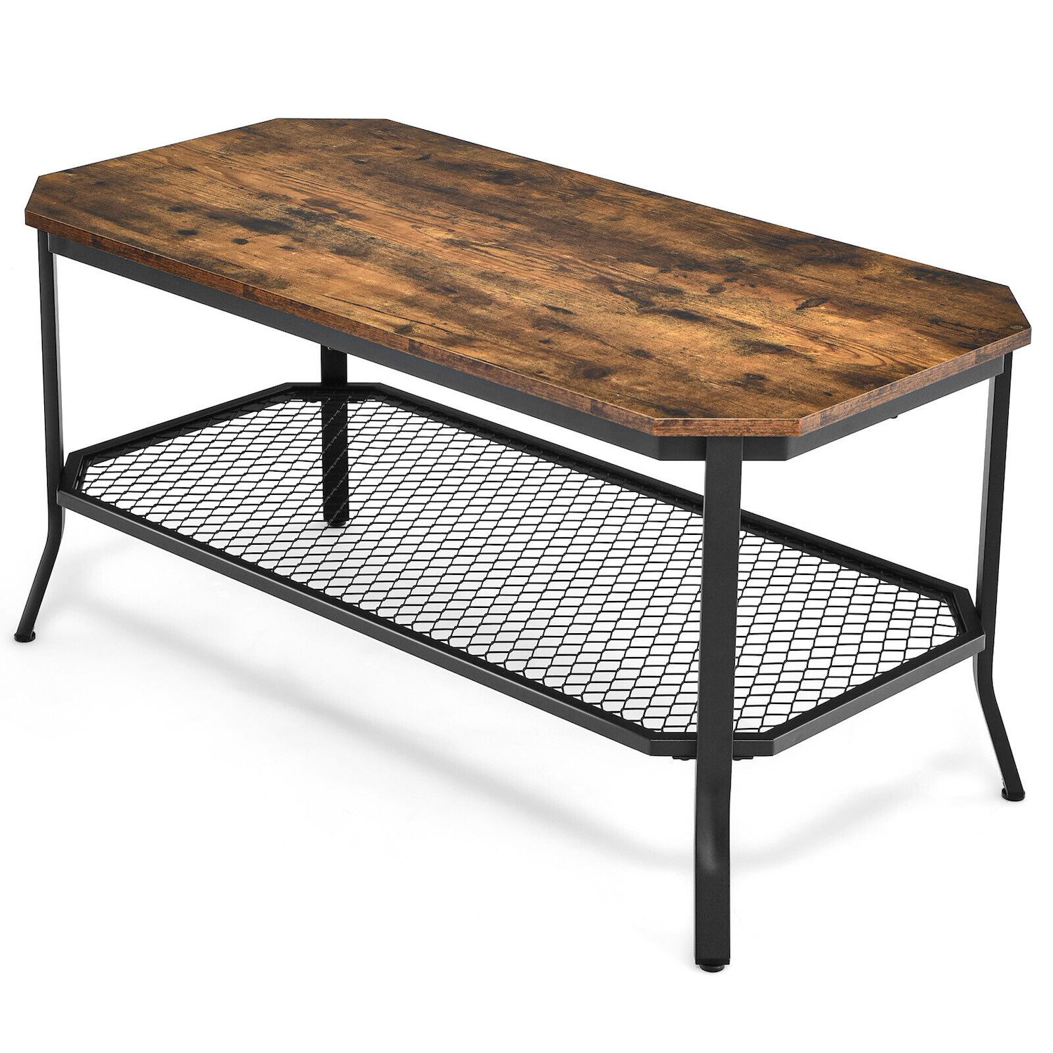 3-Tier Industrial Style Coffee Table with Storage and Heavy-Duty Metal Frame