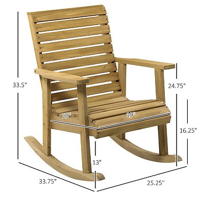 Outsunny Outdoor Rocking Chairs Wooden Rocking Chair, Light Brown