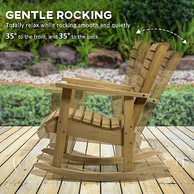 Outsunny Outdoor Rocking Chairs Wooden Rocking Chair, Light Brown