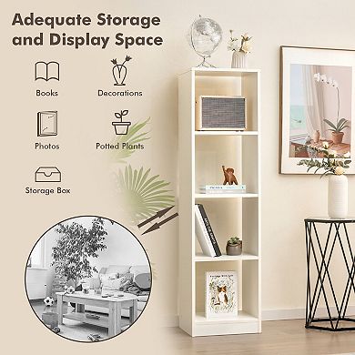 5 Tiers 4-Cube Narrow Bookshelf with 4 Anti-Tipping Kits-White