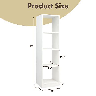 5 Tiers 4-Cube Narrow Bookshelf with 4 Anti-Tipping Kits-White
