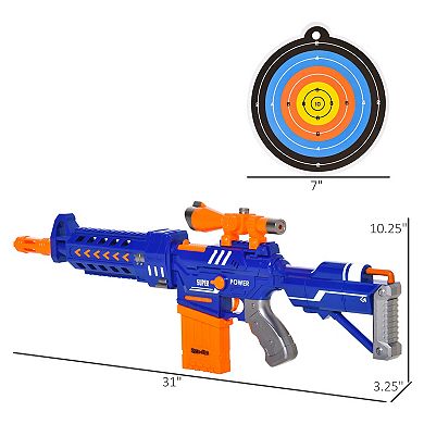 Qaba Automatic Toy Gun Foam Blaster for Nerf Foam Darts with Sight 20 Soft EVA Refill Darts Continuous Shot Magazine Shooting Target Board Shooting Game for Boys and Girls 8 12 years old