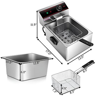 1700W Single Electric Deep Fryer - Includes Basket and Scoop Unit for Quick and Easy Frying