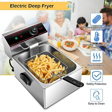 1700W Single Electric Deep Fryer - Includes Basket and Scoop Unit for Quick and Easy Frying