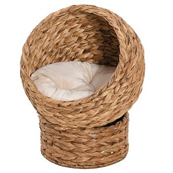 20" Natural Braided Elevated Cat Bed Basket House Chair Sofa, Brown