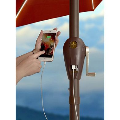 Quik Shade 9 Ft LED Light Up Outdoor Patio Adjustable Umbrella w/ Dimmer, Khaki