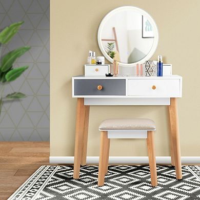 Makeup Dressing Table with 4 Drawers and Lighted Mirror