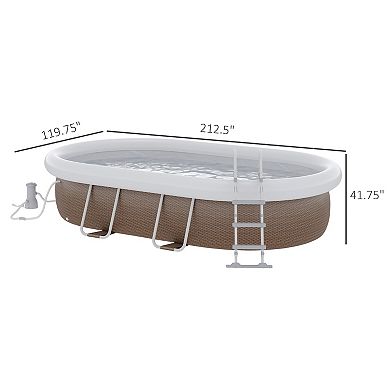 Outsunny 18' x 10' x 3.5' Above Ground Swimming Pool, Non-Inflatable Rectangular Steel Frame Pool with Filter Pump, Safety Ladder for 1-8 People, Brown