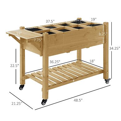 Outsunny 49" x 21" x 34" Raised Garden Bed w/ 8 Grow Grids, Natural