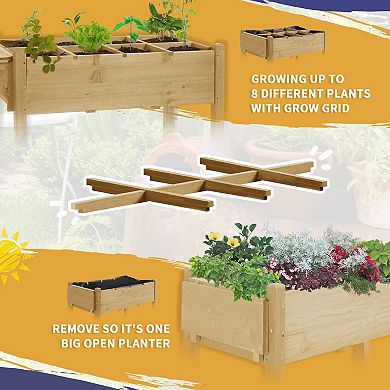Outsunny 49" x 21" x 34" Raised Garden Bed w/ 8 Grow Grids, Natural