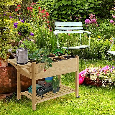 Outsunny 49" x 21" x 34" Raised Garden Bed w/ 8 Grow Grids, Natural