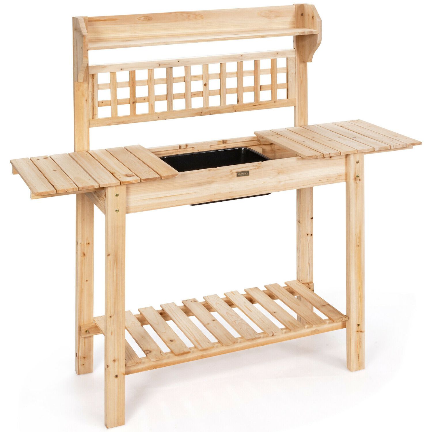 Sunnydaze Meranti Wood Outdoor Potting Bench with Teak Oil Finish - 42