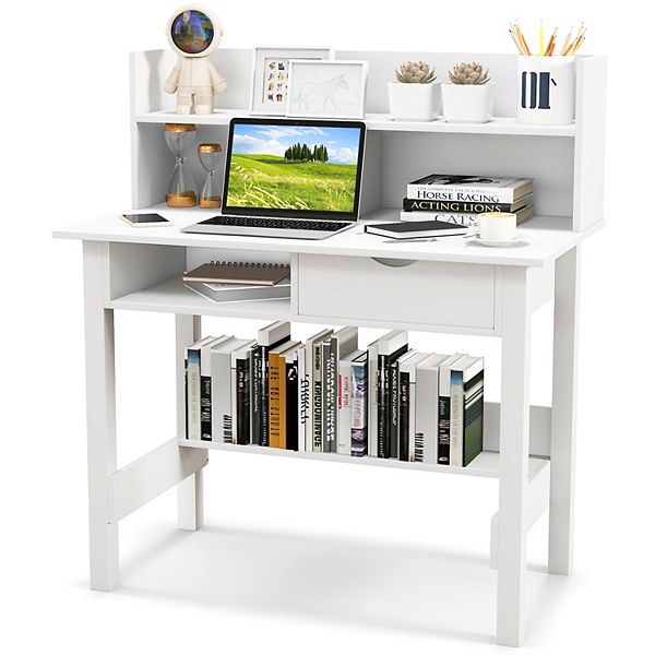 Home Office Computer Desk with Storage Shelves and Drawer Ideal for Working and Studying