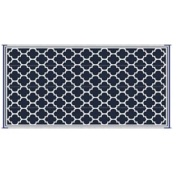 9' X 18' Reversible Outdoor Rv Rug Plastic Straw Rug Camping, Deck, Beach, Blue