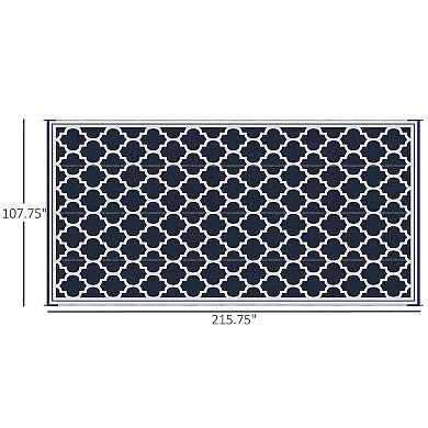 9' X 18' Reversible Outdoor Rv Rug Plastic Straw Rug Camping, Deck, Beach, Blue