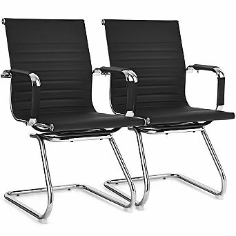 PU Leather Conference Room Chairs Set of 2 Metal Sled Base Waiting Room Seating
