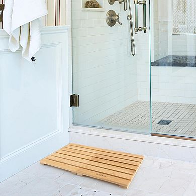 Wicker Bath Mat with Non-slip Pads and Slatted Design-Natural