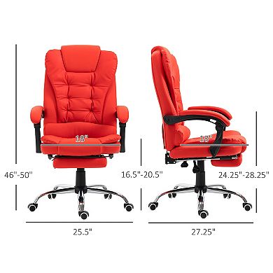 HOMCOM High-Back Executive Office Chair with Footrest, PU Leather Computer Chair with Reclining Function and Armrest, Ergonomic Office Chair, Red