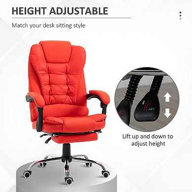 HOMCOM High-Back Executive Office Chair with Footrest, PU Leather Computer Chair with Reclining Function and Armrest, Ergonomic Office Chair, Red