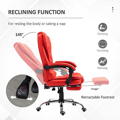 HOMCOM High-Back Executive Office Chair with Footrest, PU Leather Computer Chair with Reclining Function and Armrest, Ergonomic Office Chair, Red