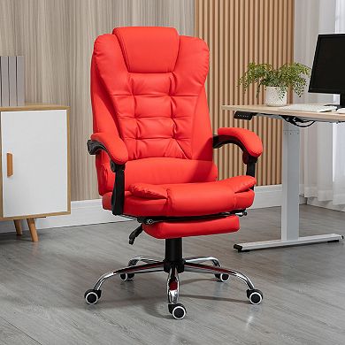 HOMCOM High-Back Executive Office Chair with Footrest, PU Leather Computer Chair with Reclining Function and Armrest, Ergonomic Office Chair, Red