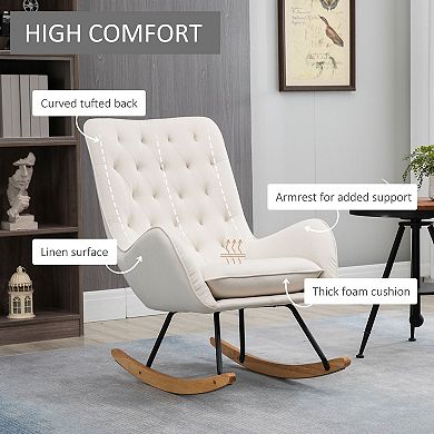 HOMCOM Traditional Rocking Armchair w/Tufted Back, & Thick Padding