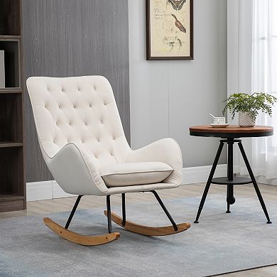 HOMCOM Traditional Rocking Armchair w/Tufted Back, & Thick Padding